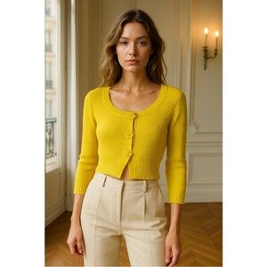 Guinevere Vintage Y2K Women’s Yellow Cropped Shrug Cardigan Sweater, size XS